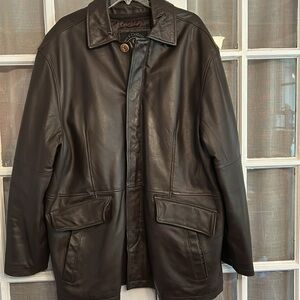 VTG Men’s Soft Brown Leather Jacket Coat Buttons Up Big Pockets Removable Liner